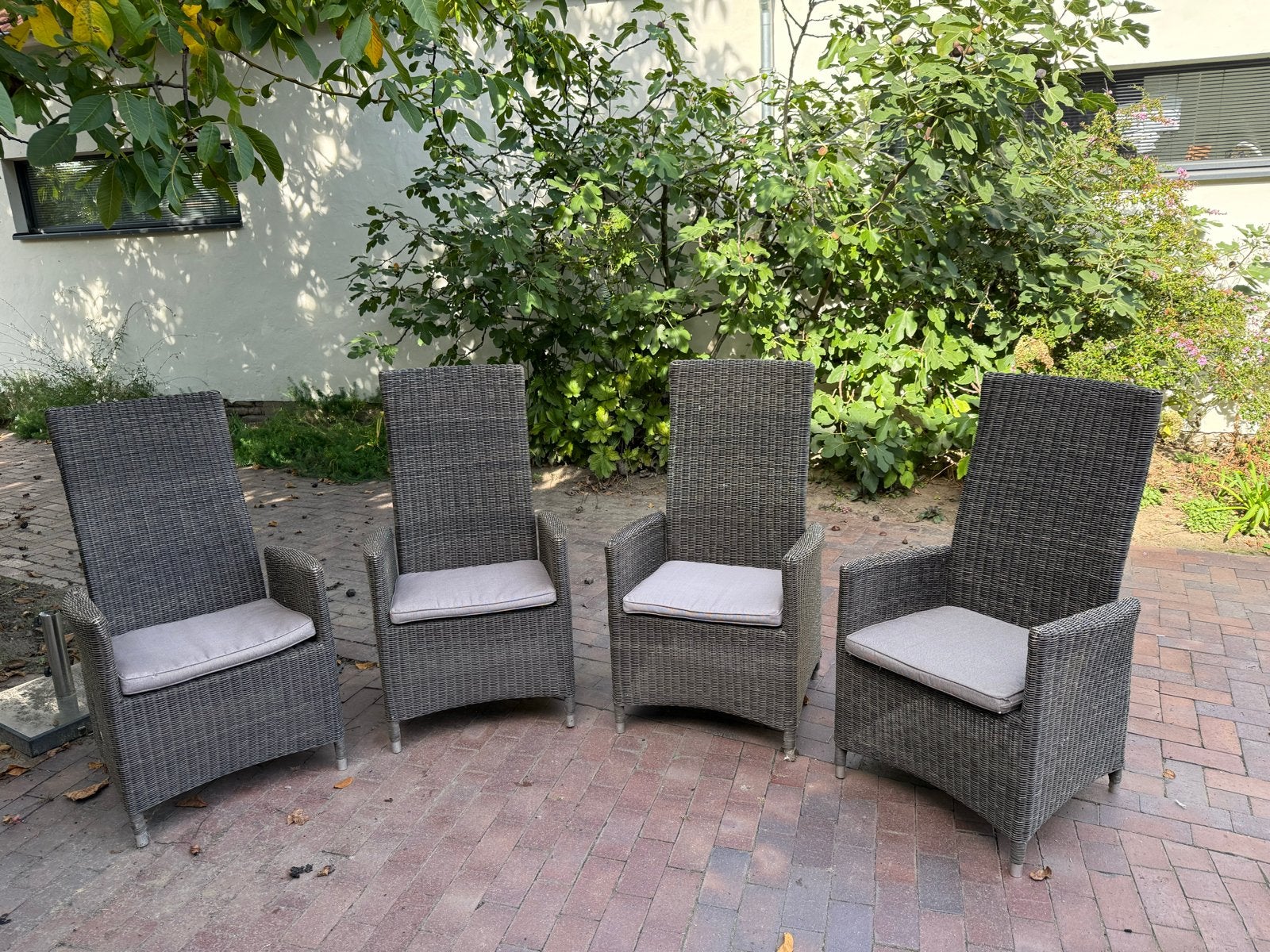 4 Wicker tuinstoelen met kussens, Ophalen, Gebruikt, Wicker
