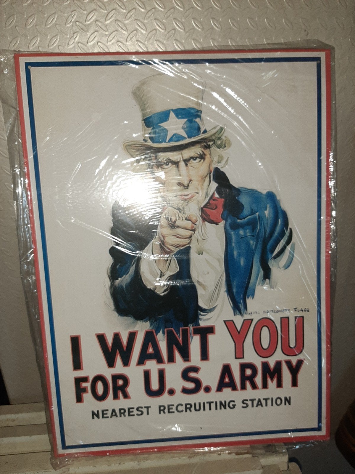 Vintage 'I Want You for U.S. Army' metalen bord, Ophalen of Verzenden, Nieuw, A1 t/m A3, Film en Tv