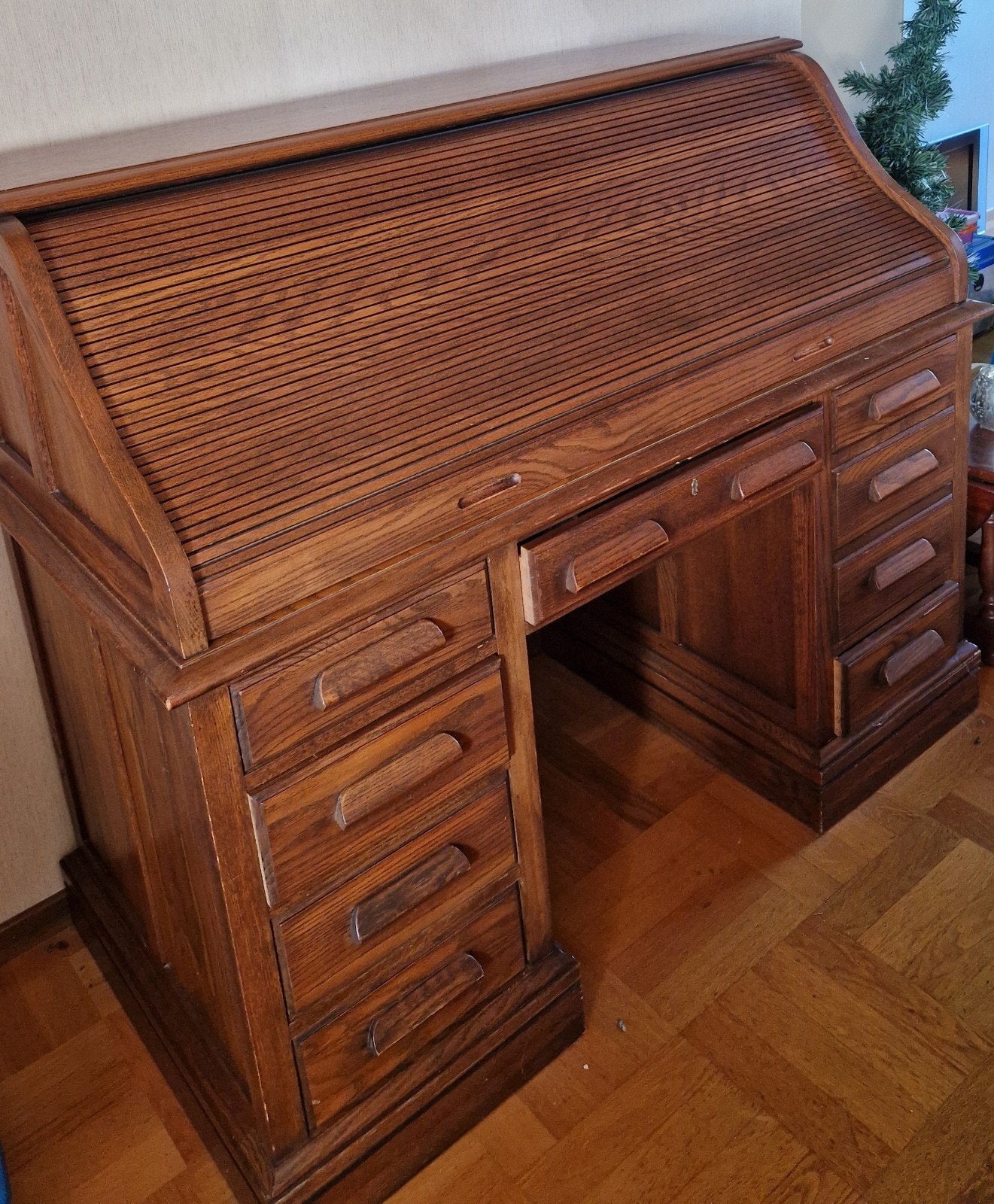 Rolluikbureau van hout met veel opbergruimte, Huis en Inrichting, Met lades, Gebruikt, Hout, Secretaire