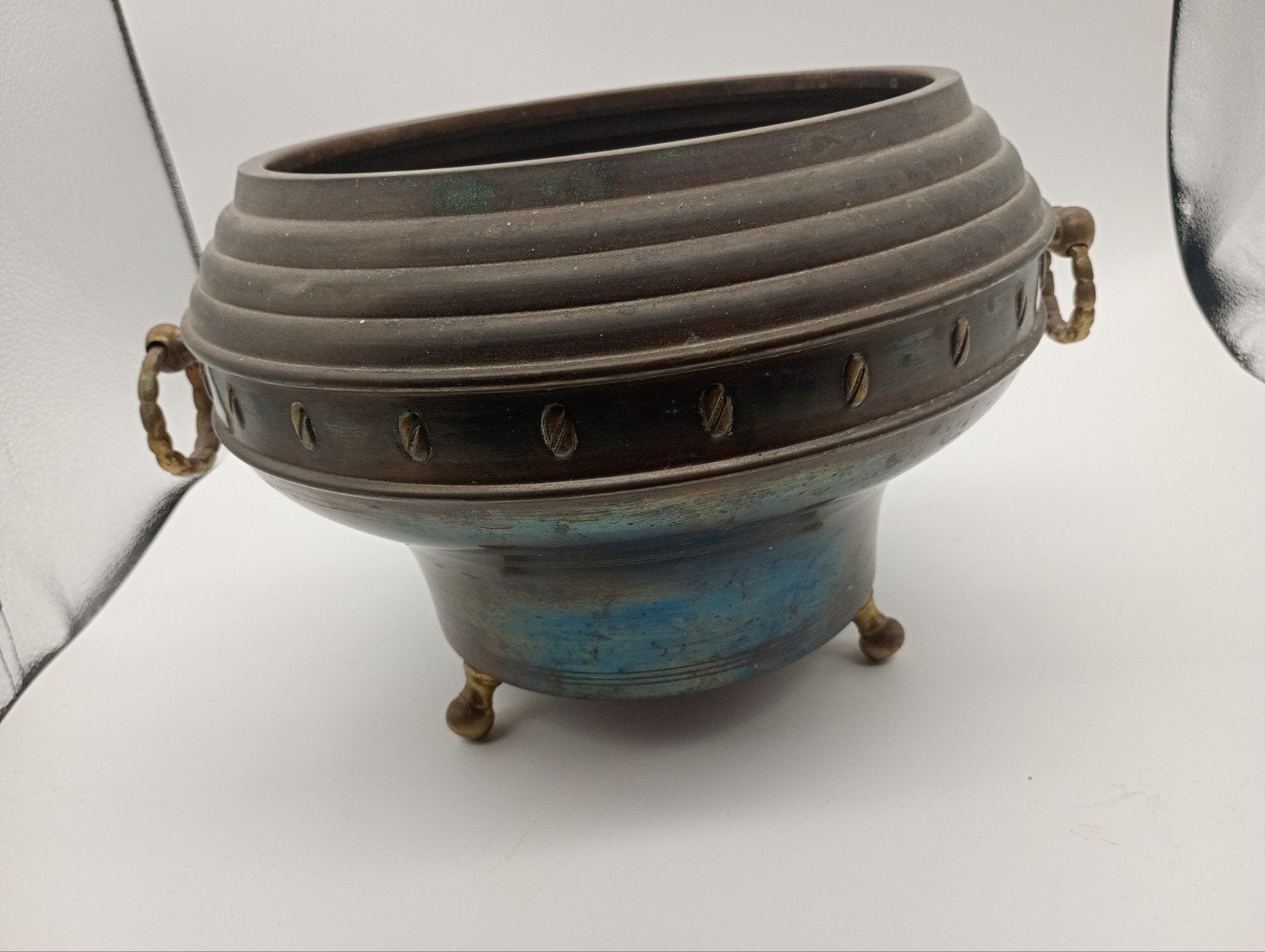 Antieke Koperen Cachepot met Handvatten en Voetjes, Antiek en Kunst, Ophalen of Verzenden