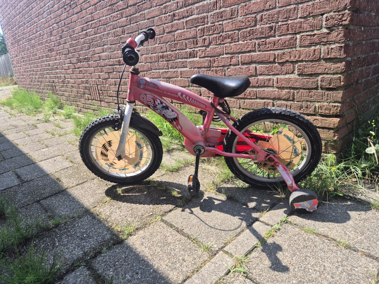 Cars fiets 16 inch met zijwieltjes, Ophalen, Zijwieltjes, Car, 16 tot 20 inch