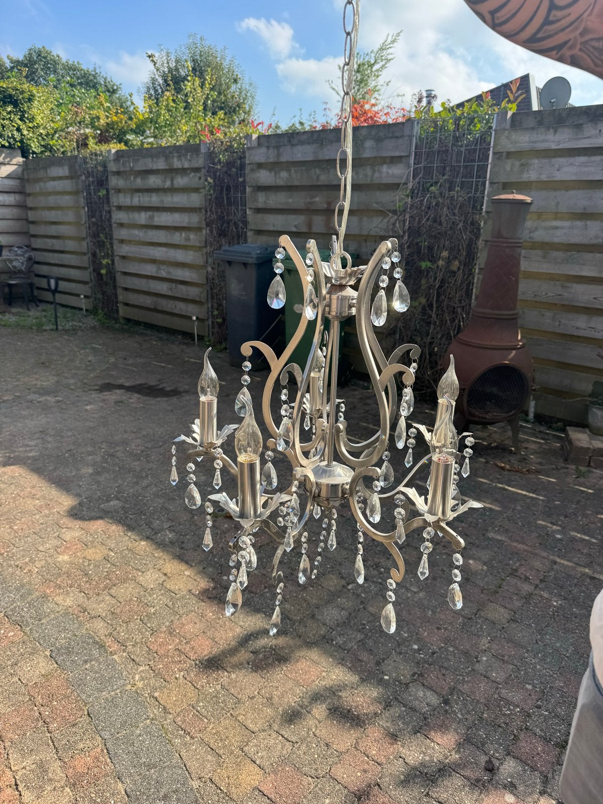 Kroonluchter met Kristallen Hangers, Huis en Inrichting, Ophalen, Zo goed als nieuw, Metaal, E14 (klein)