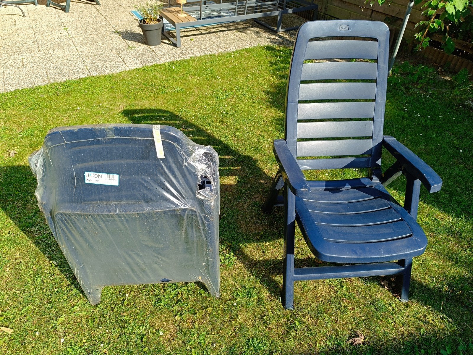 Twee jardin tuinstoelen, Tuin en Terras, Ophalen, Kunststof