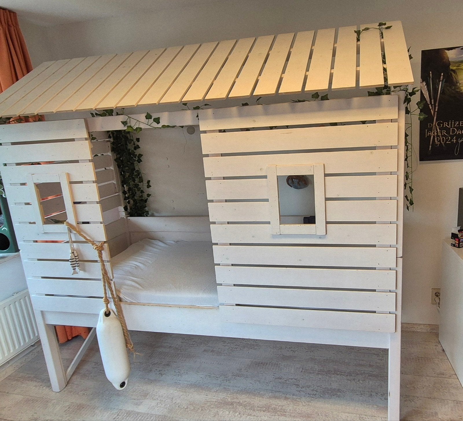 Strandhuisbed kinderbed/ huisje, Ophalen, 85 tot 100 cm, Gebruikt, Hoogslaper of Stapelbed