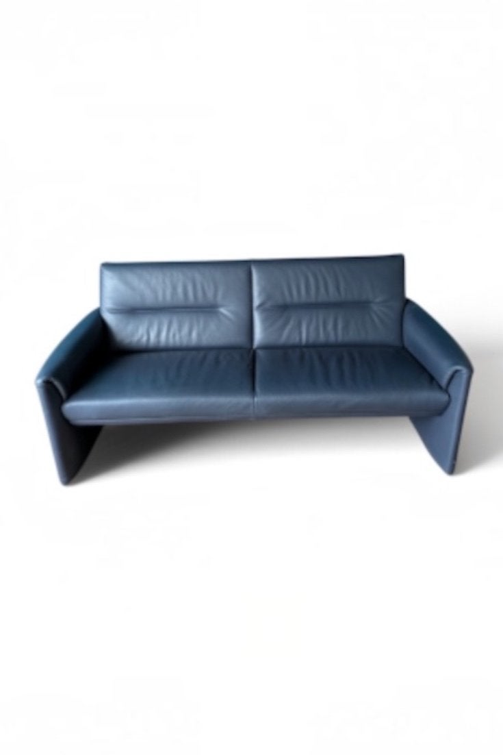Leolux donkerblauwe leren 3 zits bank, Ophalen, Gebruikt, 150 tot 200 cm, Driepersoons