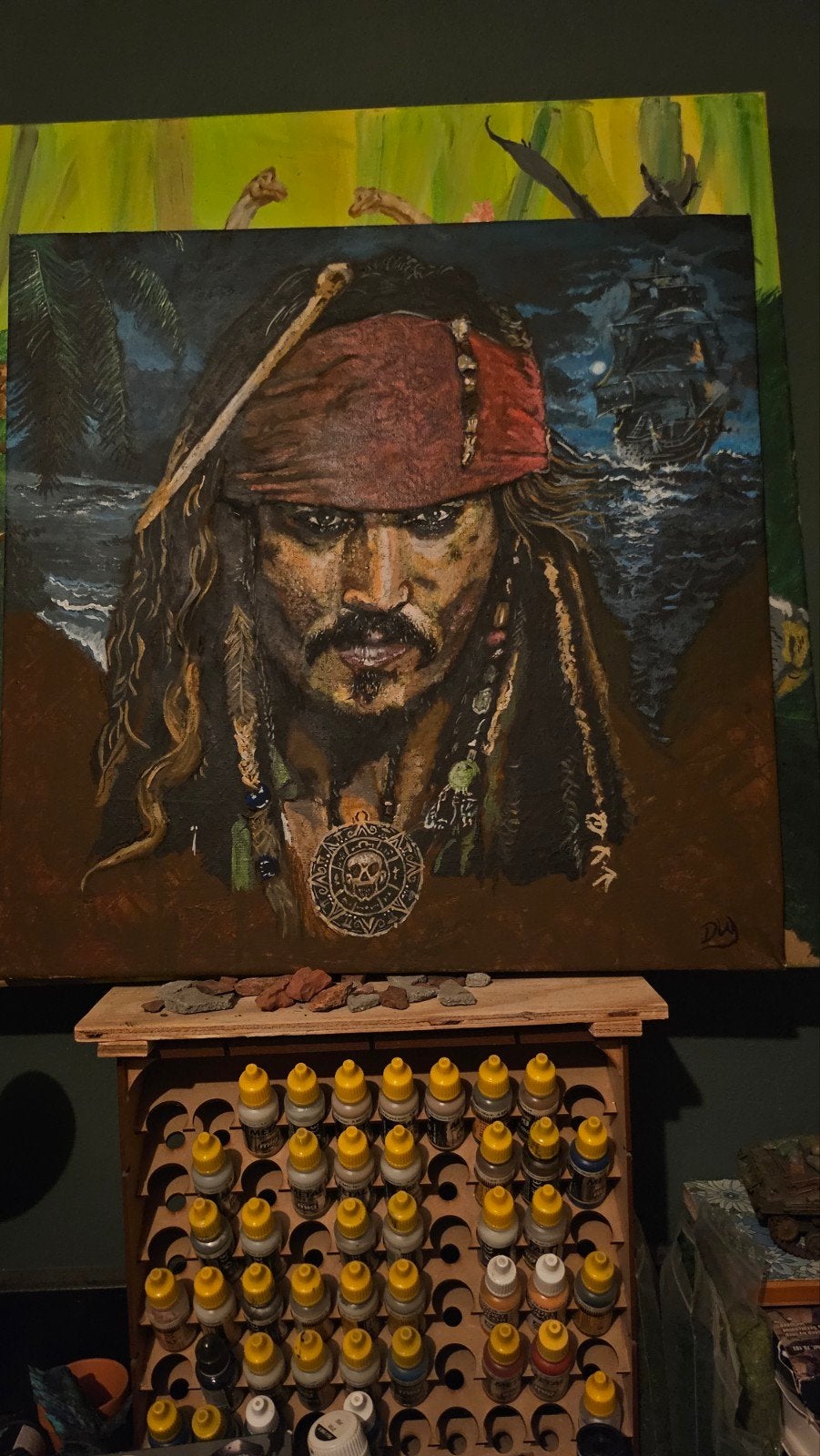 Jack Sparrow Schilderij - Handgeschilderd, 50x50 cm, Film, Ophalen of Verzenden, Olieverf, Op houten frame
