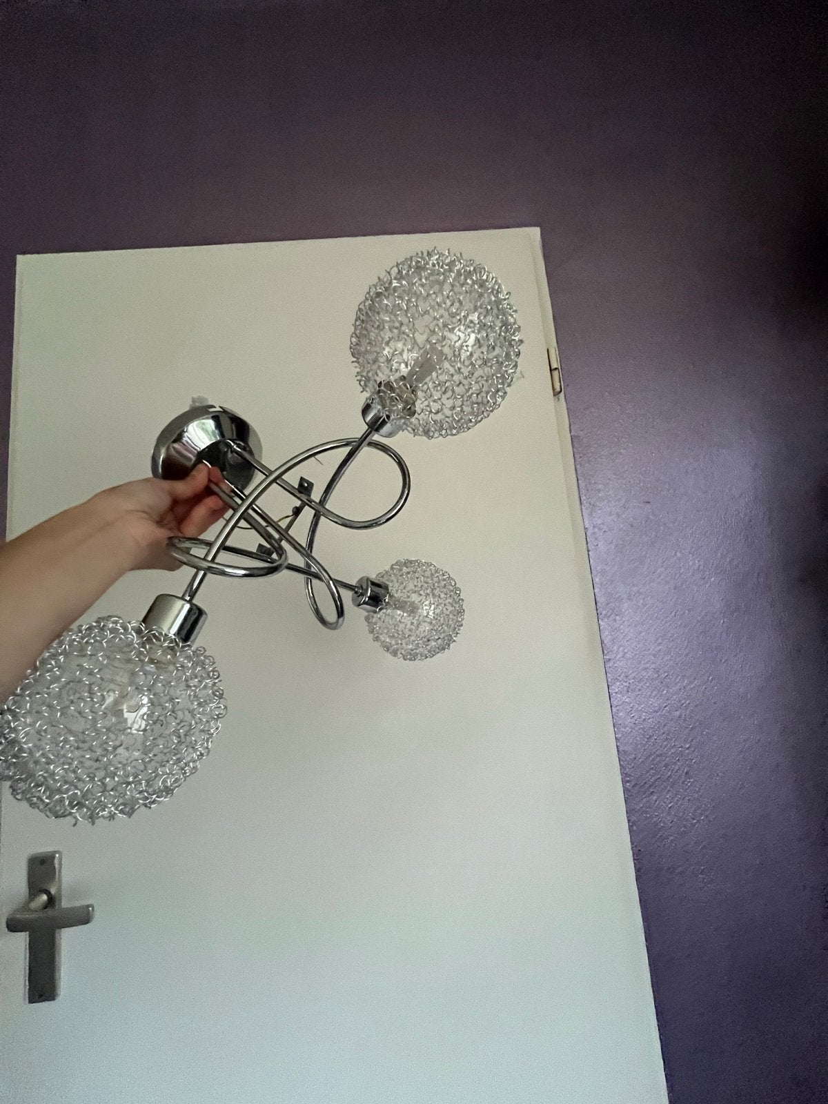 Moderne plafondlamp met 3 bollen, Ophalen, Zilver, Gebruikt, Modern