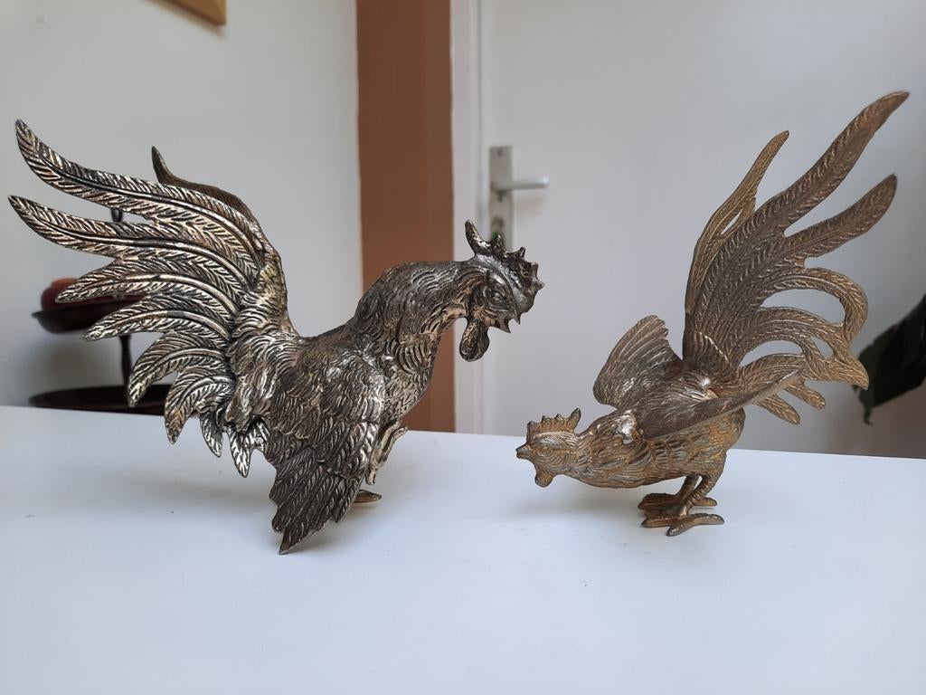 2 Handgemaakte Kemphanen Beelden - Vintage Decoratie, Ophalen of Verzenden