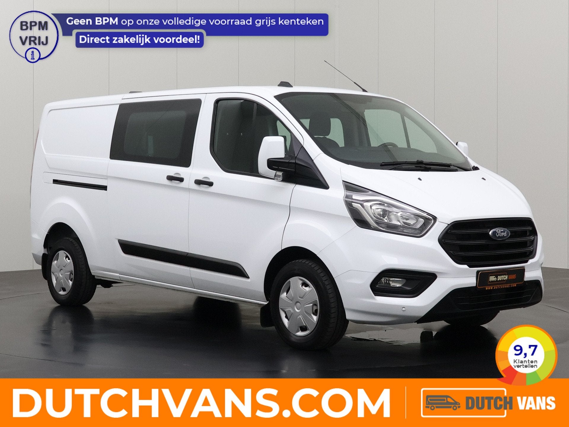 Ford Transit Custom 2.0TDCi 130PK Lang Dubbele Cabine | Werk, Auto's, Bestelauto's, Stof, 2800 kg, Wit, Ford