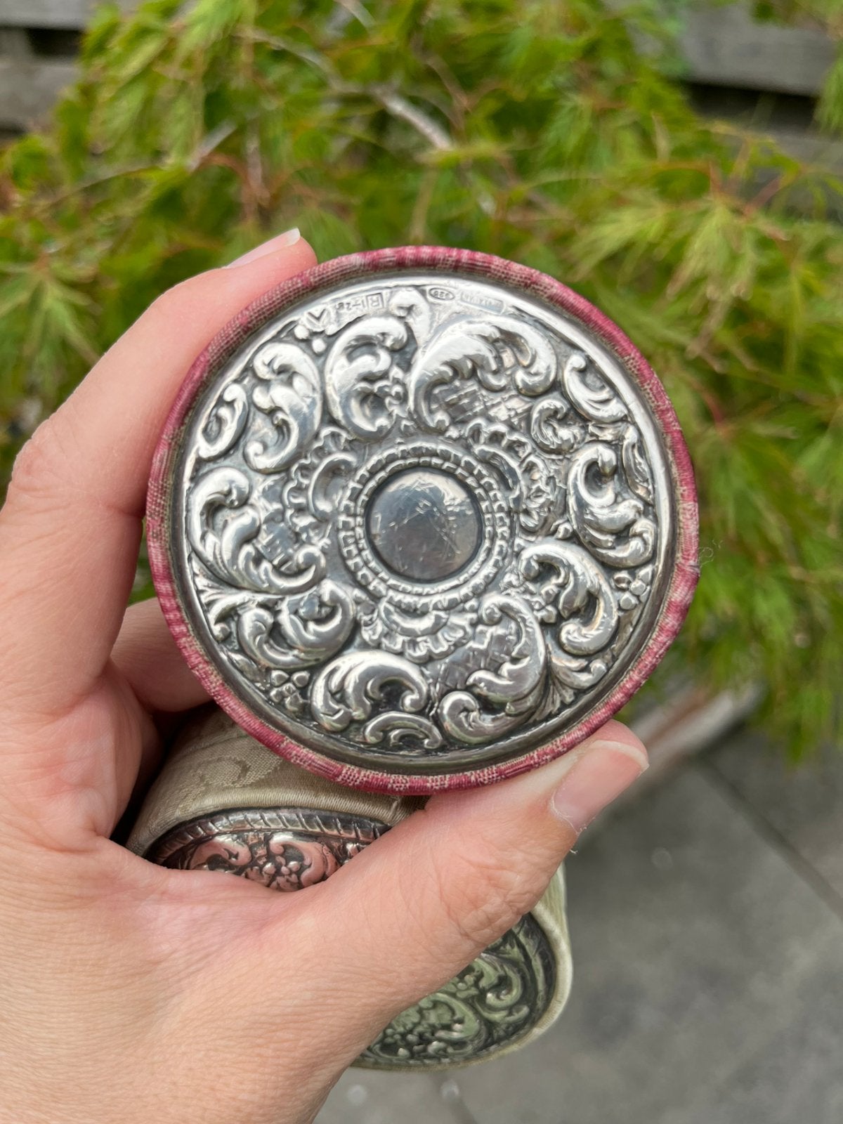2 vintage fluwelen kaptafel doosjes met 925 zilver deksel, Ophalen of Verzenden, Zilver