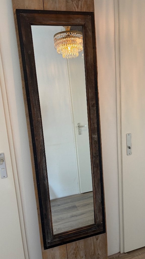 Spiegel op stijger hout, Ophalen, 200 cm of meer, Zo goed als nieuw, Rechthoekig