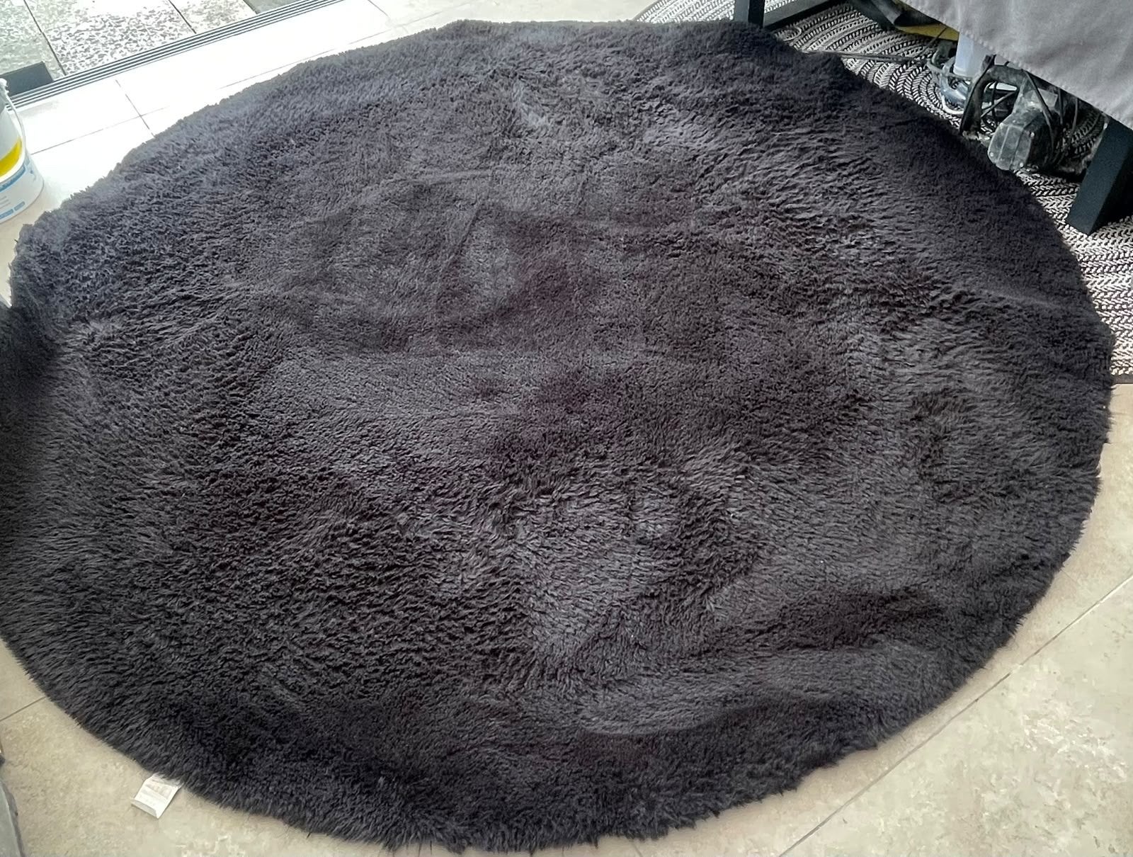 Tapeso Hoogpolig Rond Vloerkleed Zwart - 230 cm, Zwart, Rond, Ophalen of Verzenden, Zo goed als nieuw