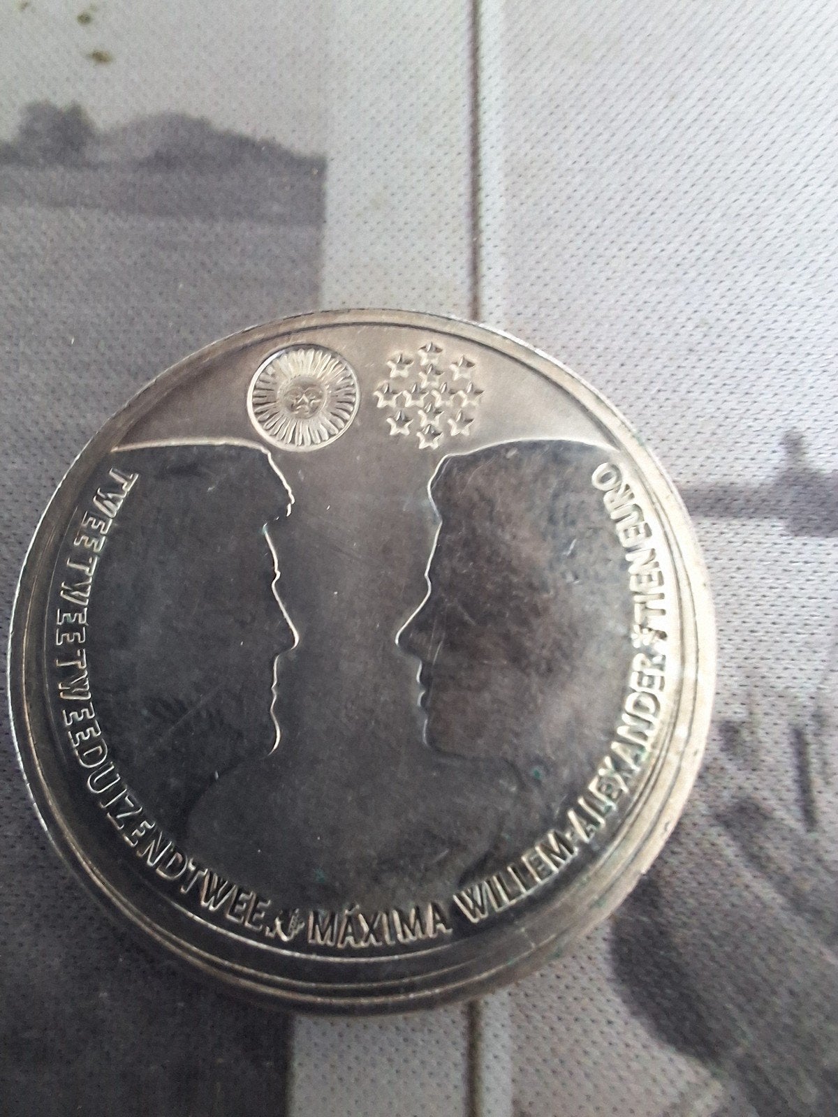 10 euro zilveren huwelijksmunt. Willem Alexander en Maxima., Postzegels en Munten, Munten | België, Verzilverd, Zilver, Ophalen of Verzenden