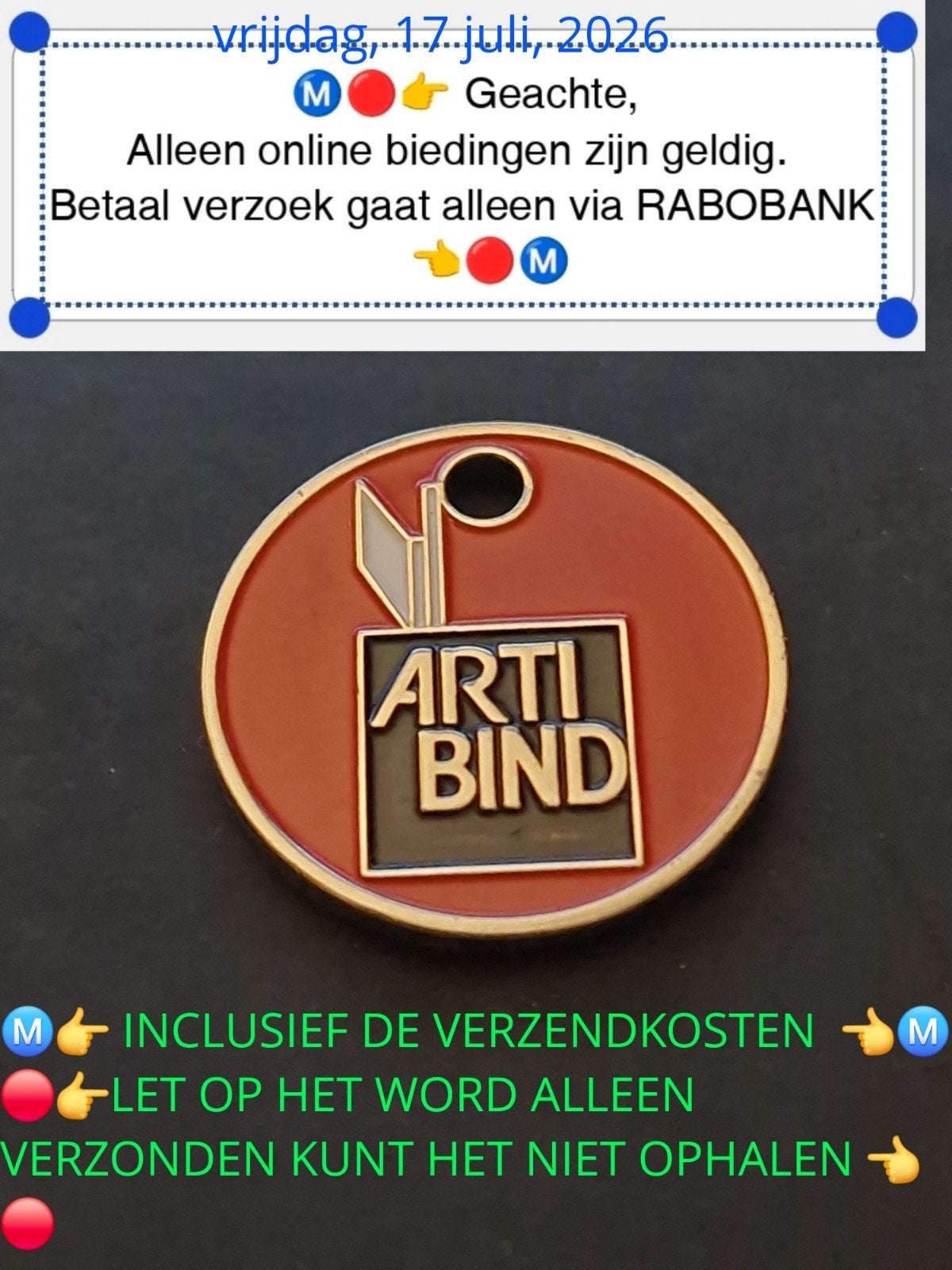 Arti bind : winkelwagenmuntje, Verzenden