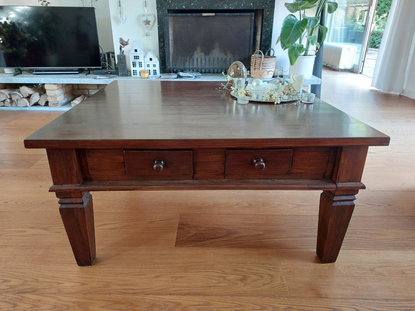 Mooie massieve teakhouten salontafel, Ophalen, 100 tot 150 cm, 50 tot 100 cm, Zo goed als nieuw