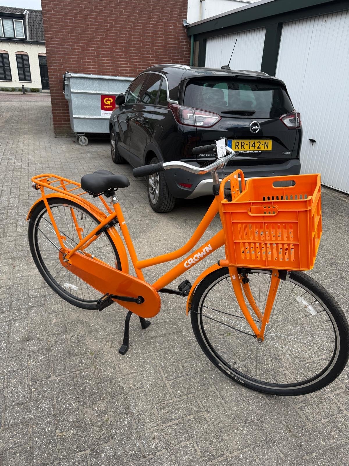 Gloednieuwe oranje Crown fiets met krat, Terugtraprem, 53 tot 56 cm, Nieuw, Ophalen