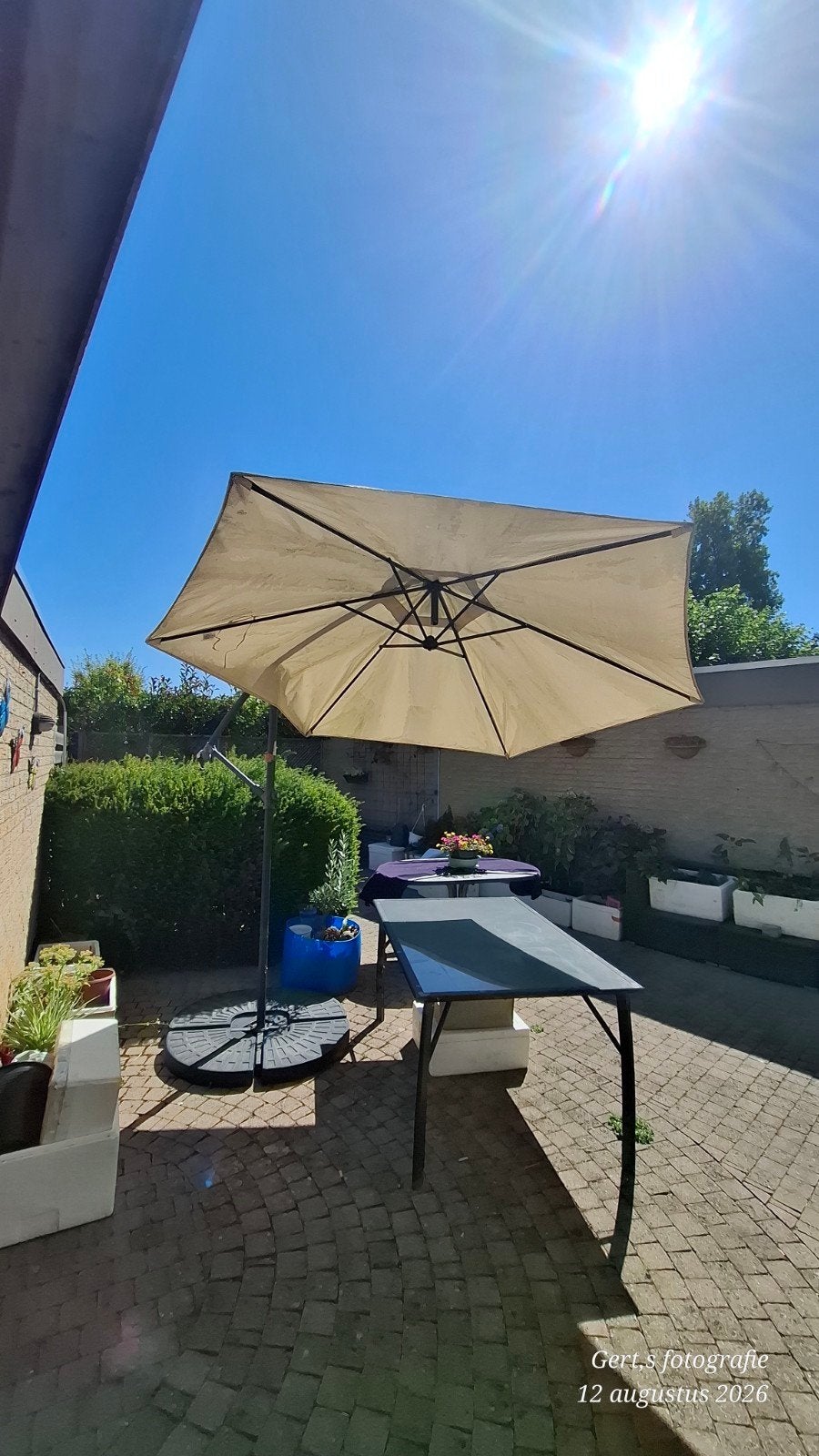 Zweefparasol rond 300cm - Gebruikt, Ophalen, Gebruikt, 2 tot 3 meter, Zweefparasol