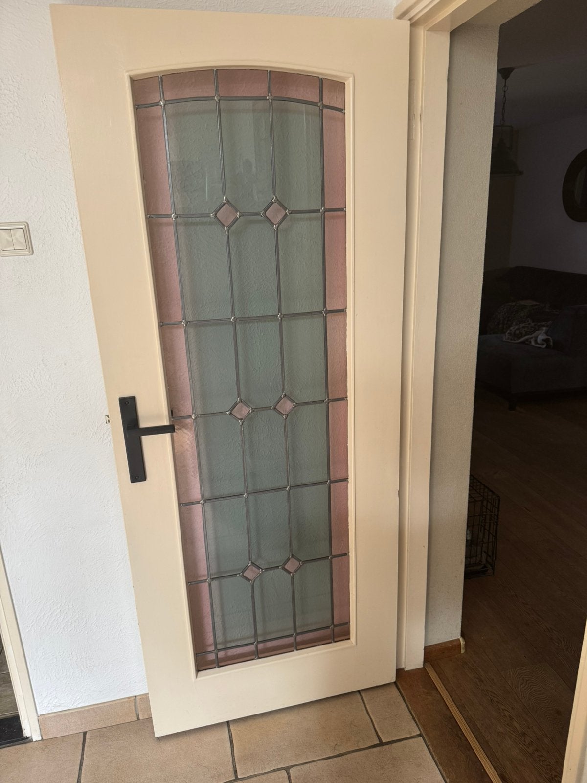 Handgemaakte antieke glas en lood deur en los raam, Ophalen, Glas, Buitendeur, 200 tot 215 cm