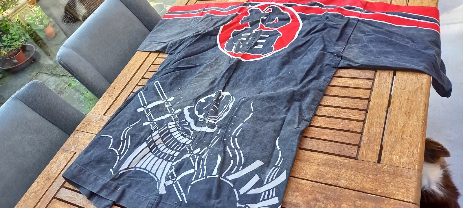 Vintage Japanse Kimono met Samurai en Kanji print, Ophalen of Verzenden