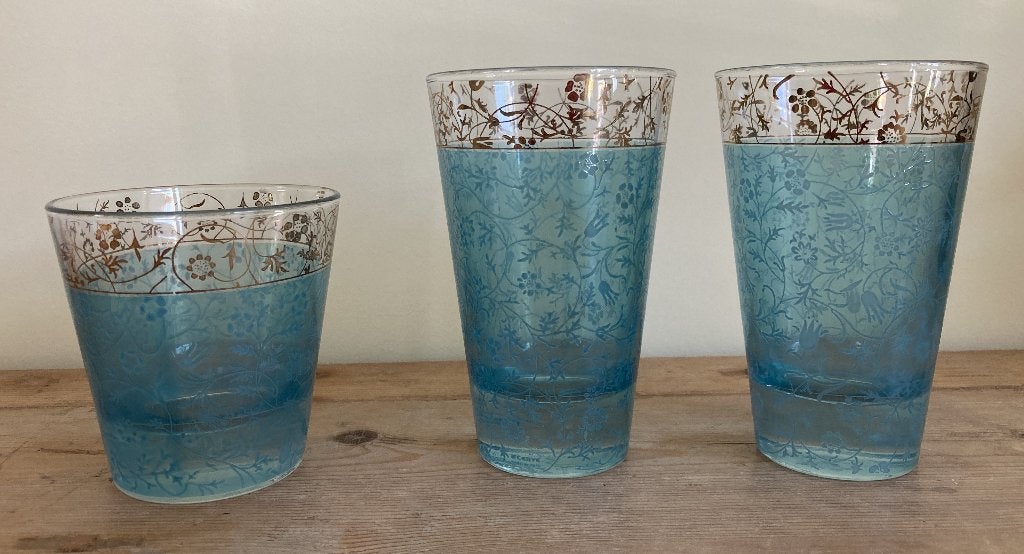 Theelichthouder Glas turquoiseblauw goud decoratie 3 stuks, 9 cm, Blauw, Nieuw, Ophalen of Verzenden