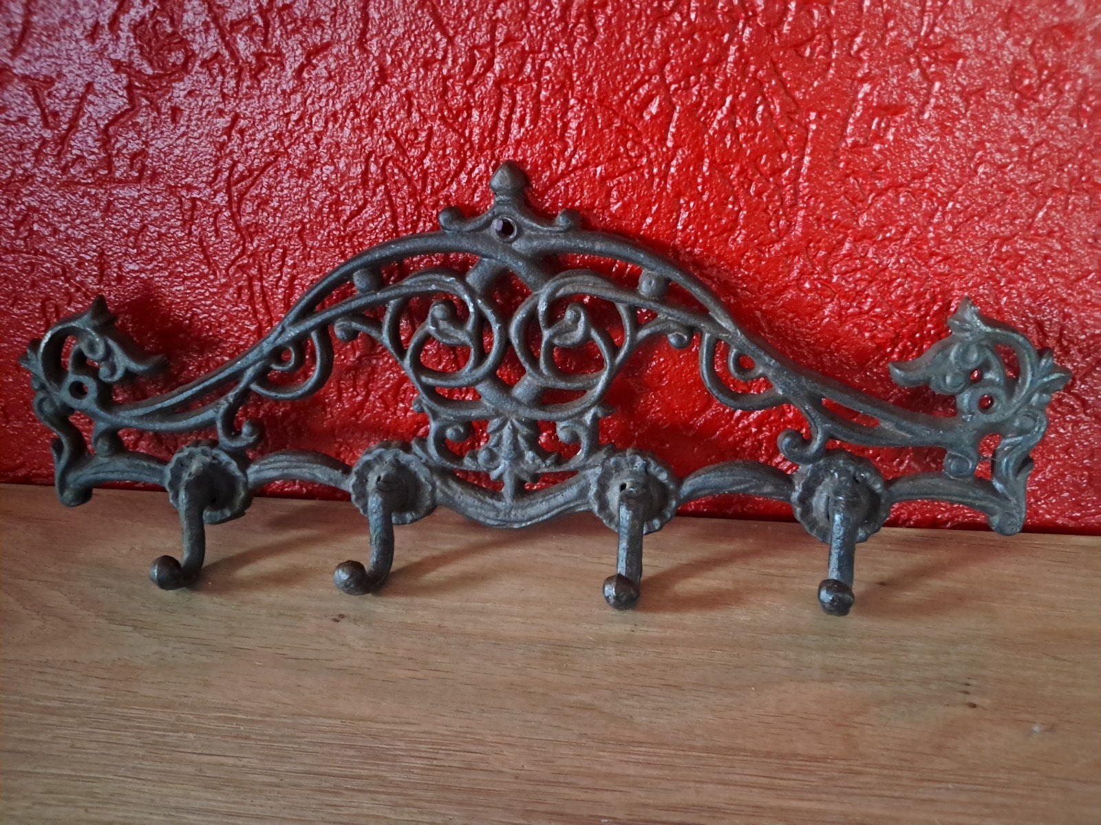 Antieke gietijzeren wandgarderobe / kapstokje, Ophalen of Verzenden