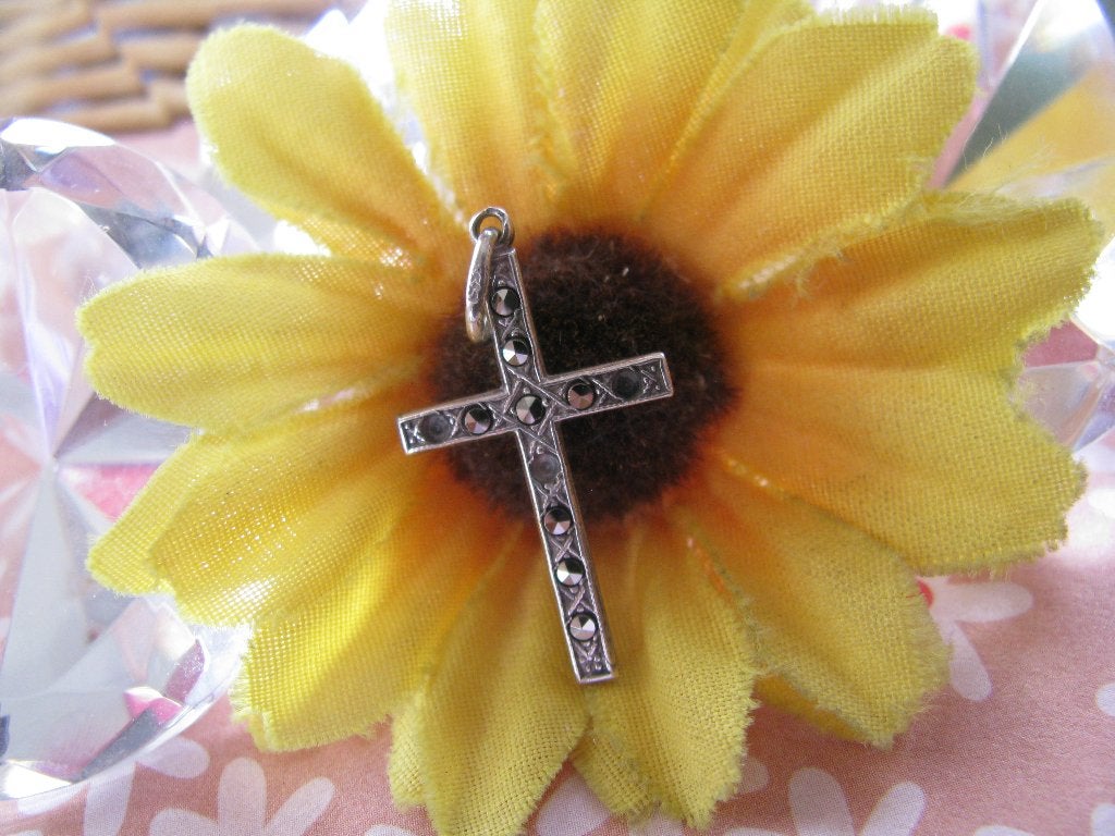 Ketting hanger * antiek * zilver + steentjes * ✝️ *, Sieraden, Tassen en Uiterlijk, Gebruikt, Ophalen of Verzenden, Kruis of Symbool