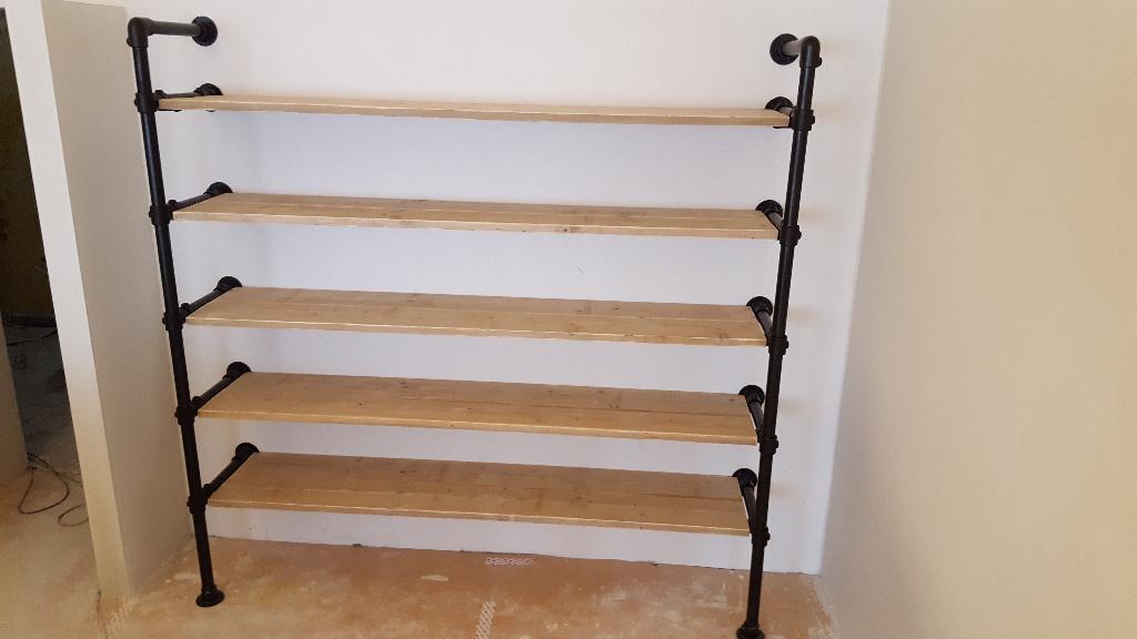 Industrieel wandmeubel van steigerhout met staal/steigerbuis, Ophalen, 200 cm of meer, 150 tot 200 cm, Nieuw