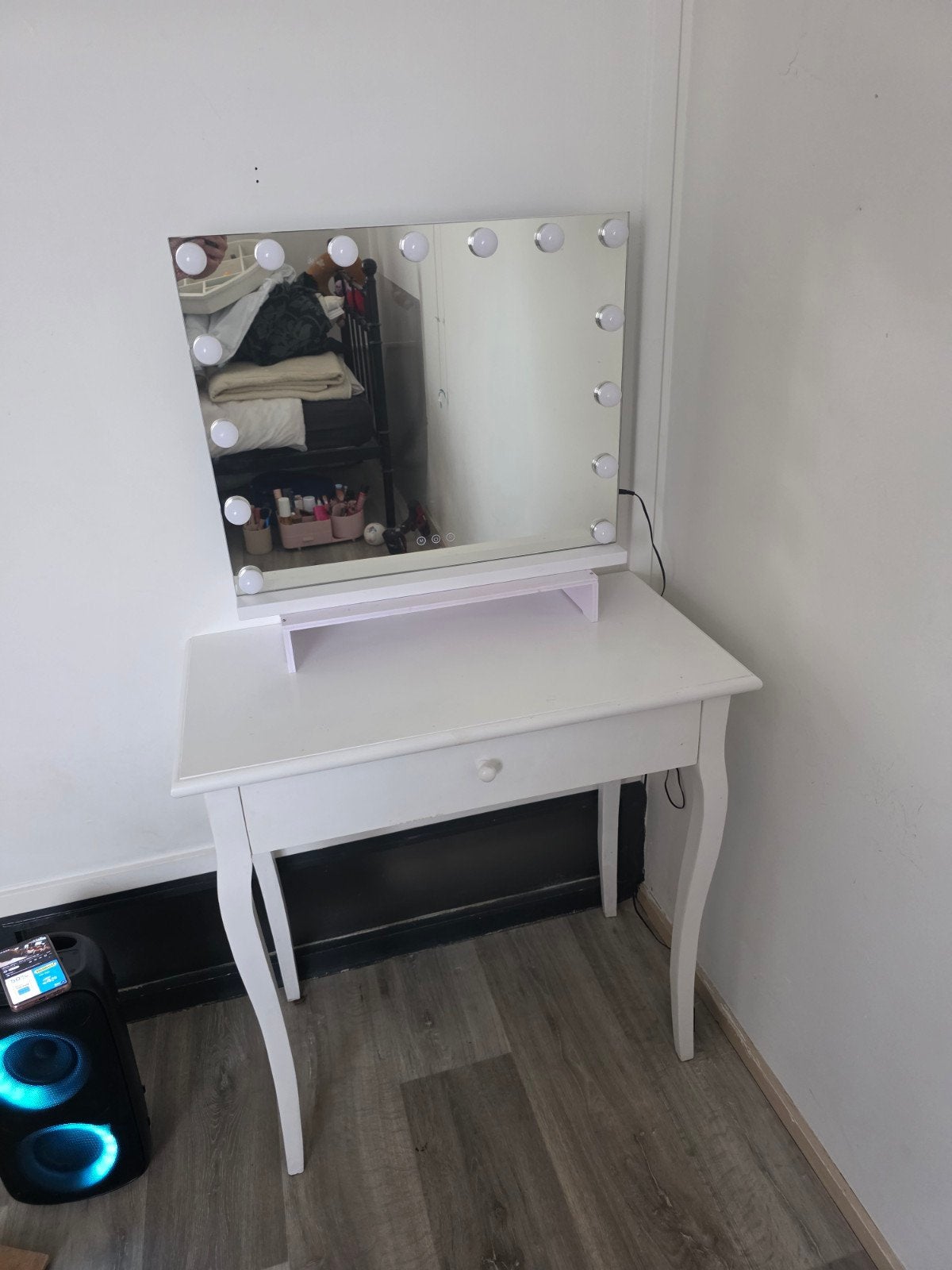 Witte kaptafel met spiegel en verlichting, Gebruikt, 100 tot 150 cm, Modern, Hout