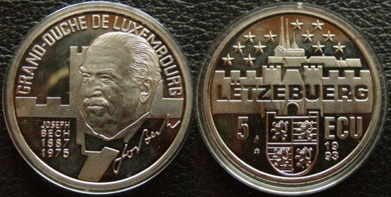 Luxemburg 5 ecu 1993, Postzegels en Munten, Verzenden, Overige materialen, Buitenland