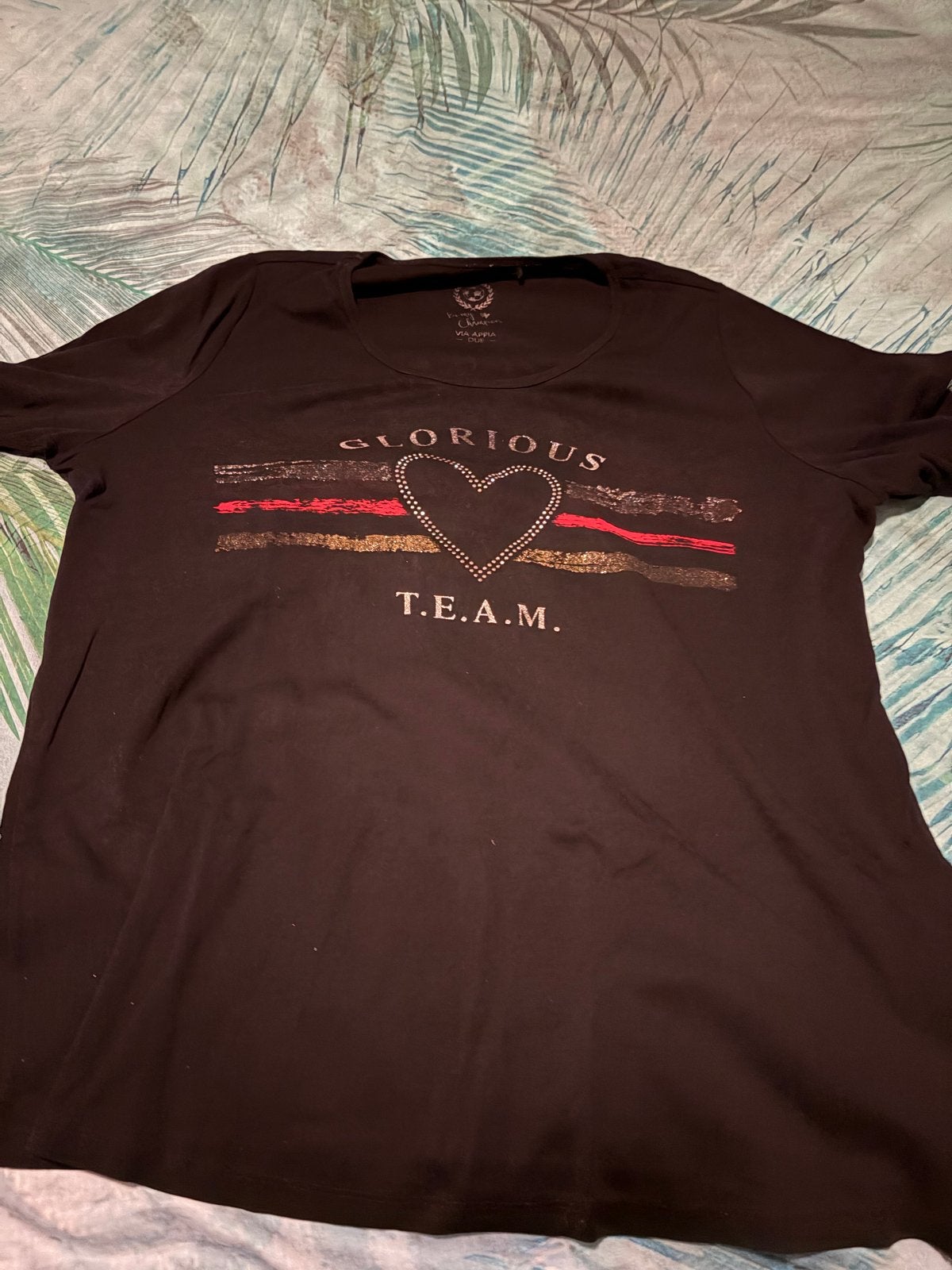 Zwart T-shirt met 'Glorious T.E.A.M.' opdruk, Zwart, Maat 46/48 (XL) of groter, Ophalen of Verzenden, Korte mouw