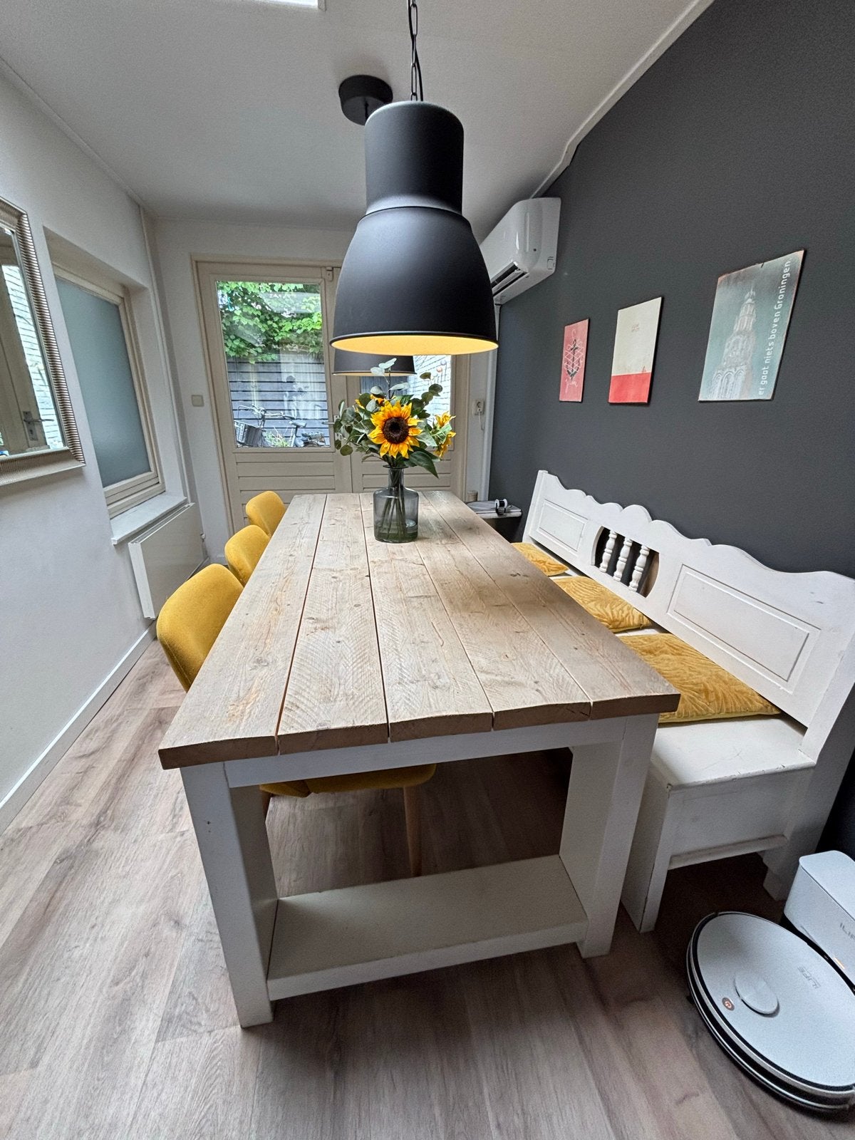 Mooie massief steigerhout tafel, Ophalen, Gebruikt, 50 tot 100 cm, Vijf personen of meer