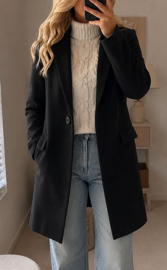 Mango Zwarte Lange Blazer/Jas - Maat M, Kleding | Dames, Jassen | Winter, Ophalen of Verzenden, Zo goed als nieuw, Maat 38/40 (M)