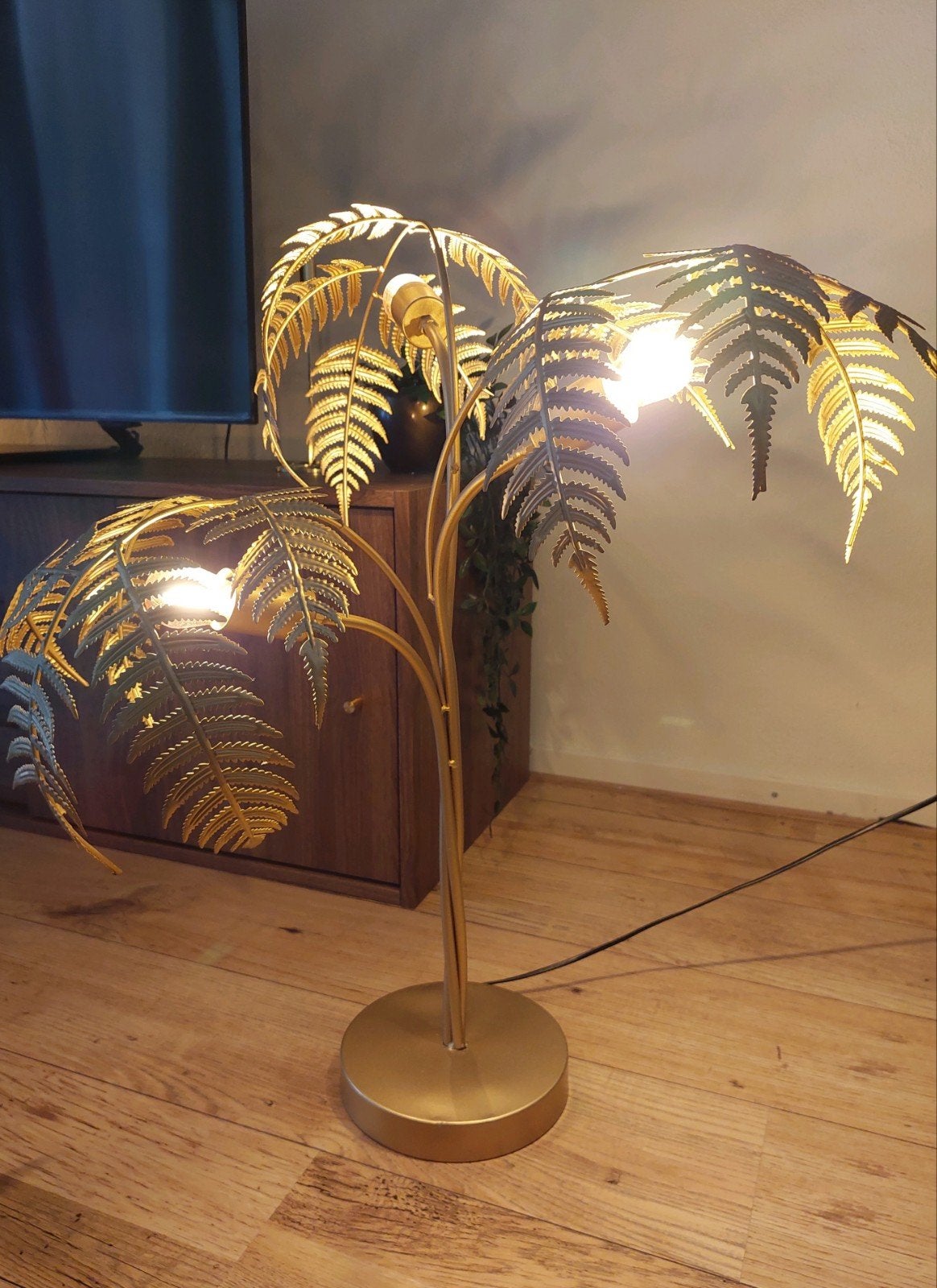 Gouden Palmboom Tafellamp 75cm - Hollywood Regency / Art Dec, Gebruikt, Art deco, Goud, Metaal