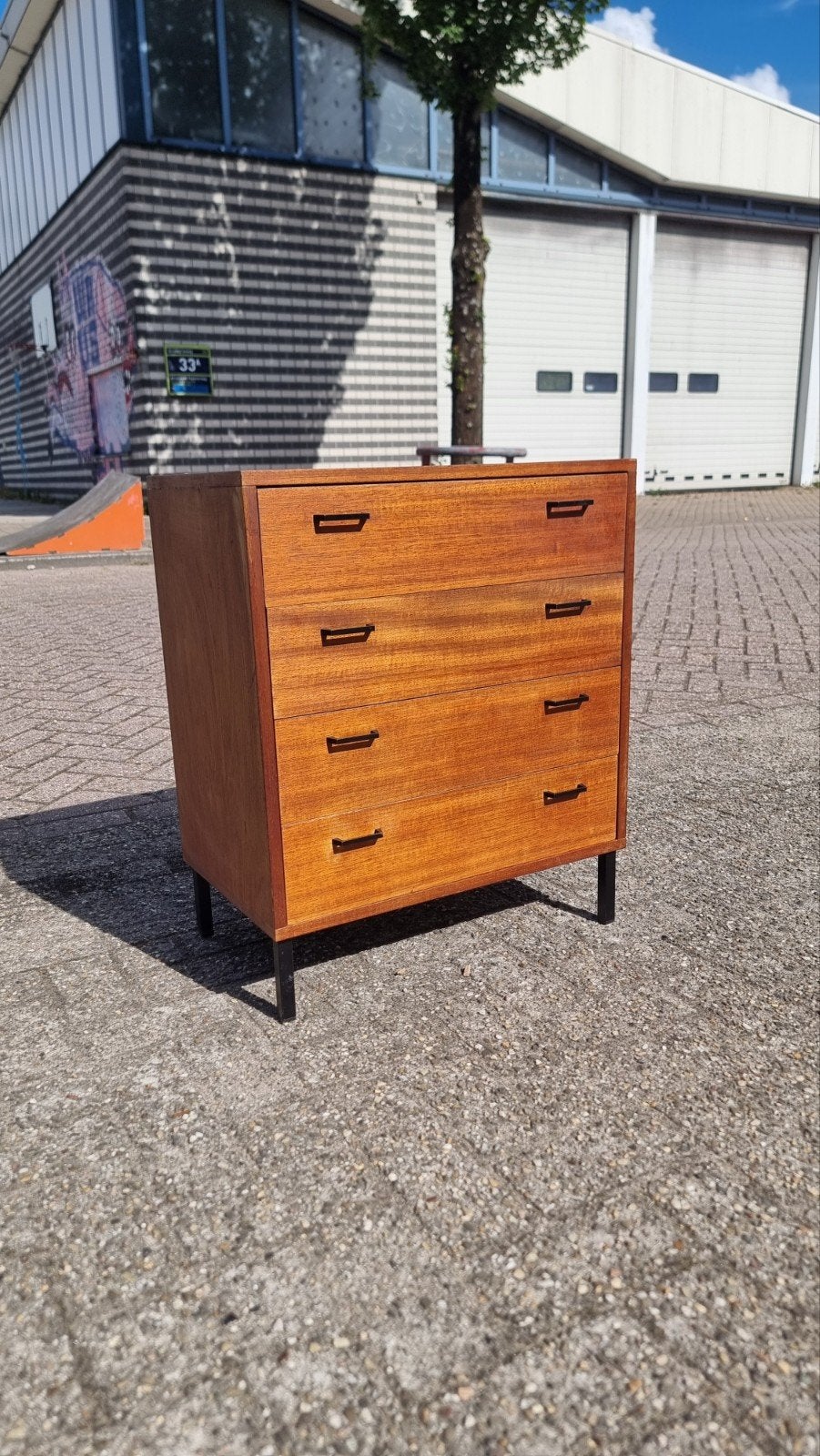 Vintage ladenkast jaren 60 teak, Gebruikt, ,, Ophalen of Verzenden, ,