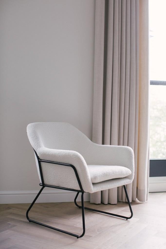 Fauteuil - Stof Bouclé - Gebroken wit, Nieuw, 75 tot 100 cm, Ophalen of Verzenden, Stof