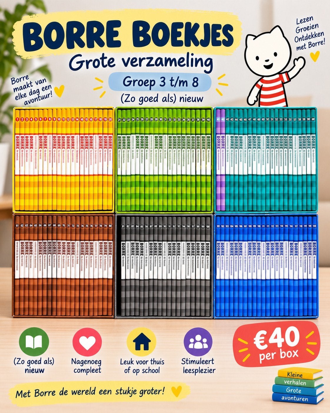 Borre boekjes complete set (120 stuks) groep 3 t/m 8, Ophalen of Verzenden, Nieuw, Fictie algemeen