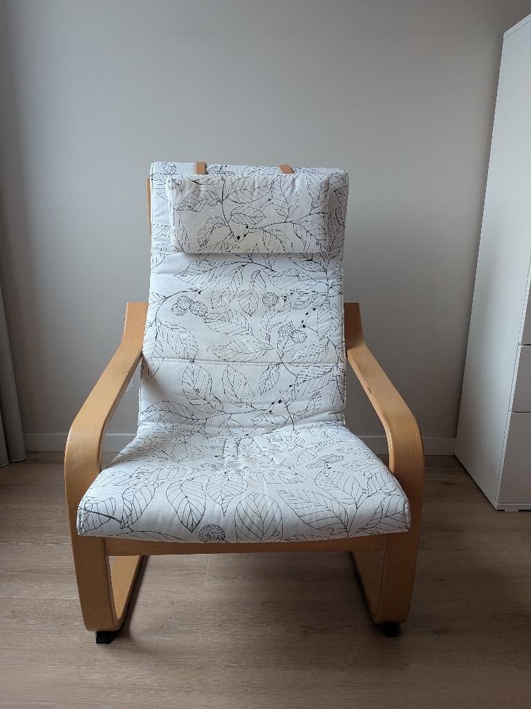 Comfortabele design fauteuil met houten frame, Ophalen, Gebruikt, 50 tot 75 cm