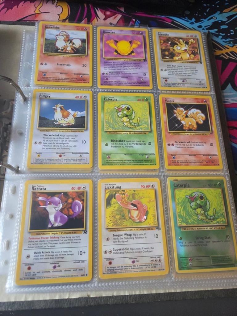 Vintage Pokémon kaarten (Growlithe, Drowzee, Meowth, Pidgey), Ophalen of Verzenden, Gebruikt, Meerdere kaarten