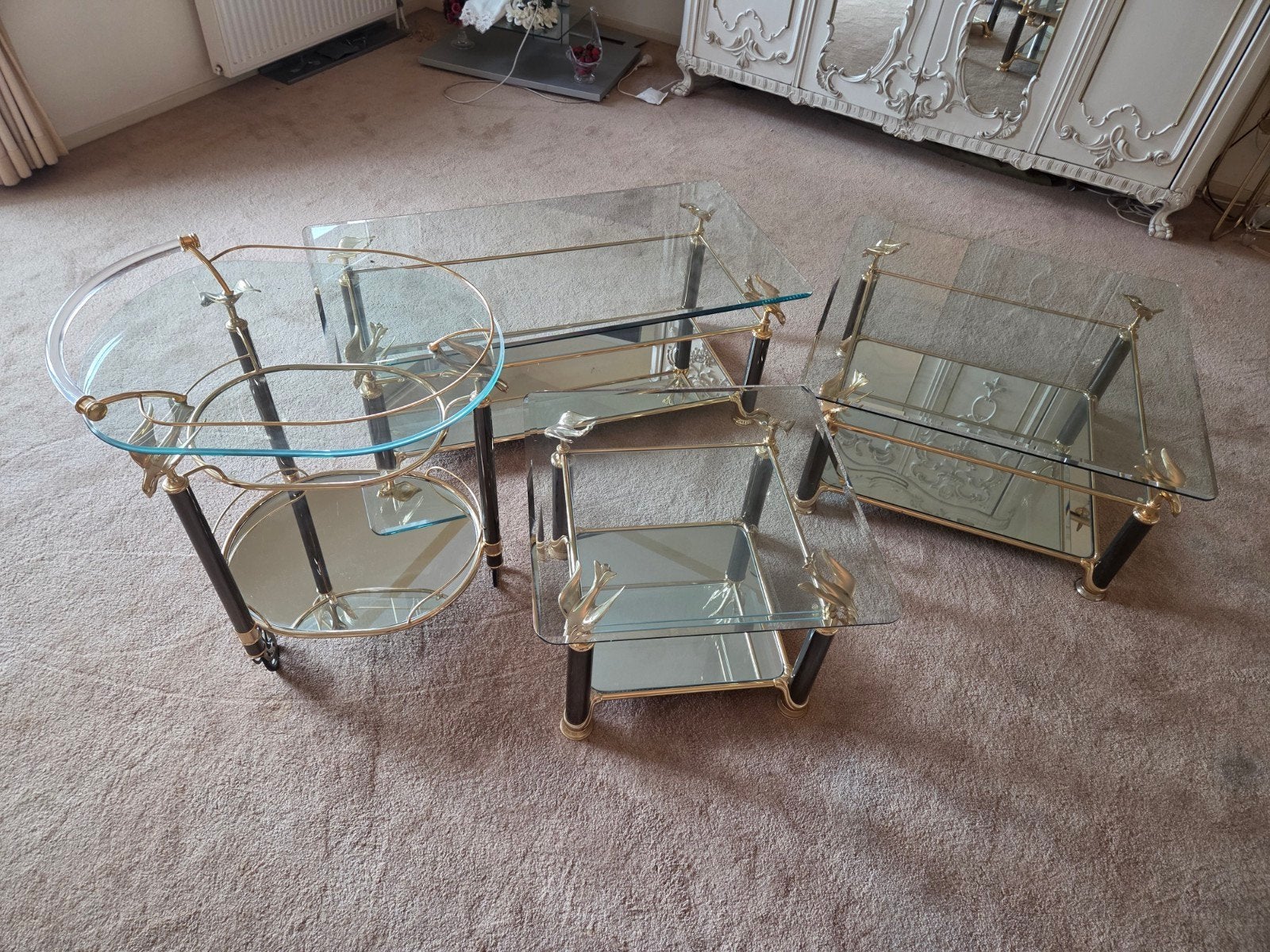 Set van 3 vintage jaren 70 salon tafels met serveerwagen, Ophalen, 50 – 75, Gebruikt, 100 tot 150 cm