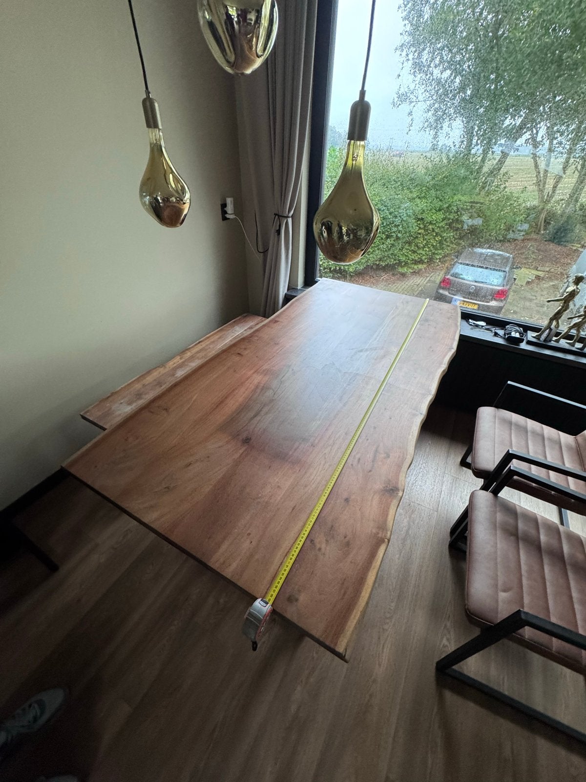 Massief mango houten eettafel met bankje, Ophalen, Gebruikt, 100 tot 150 cm, 150 tot 200 cm
