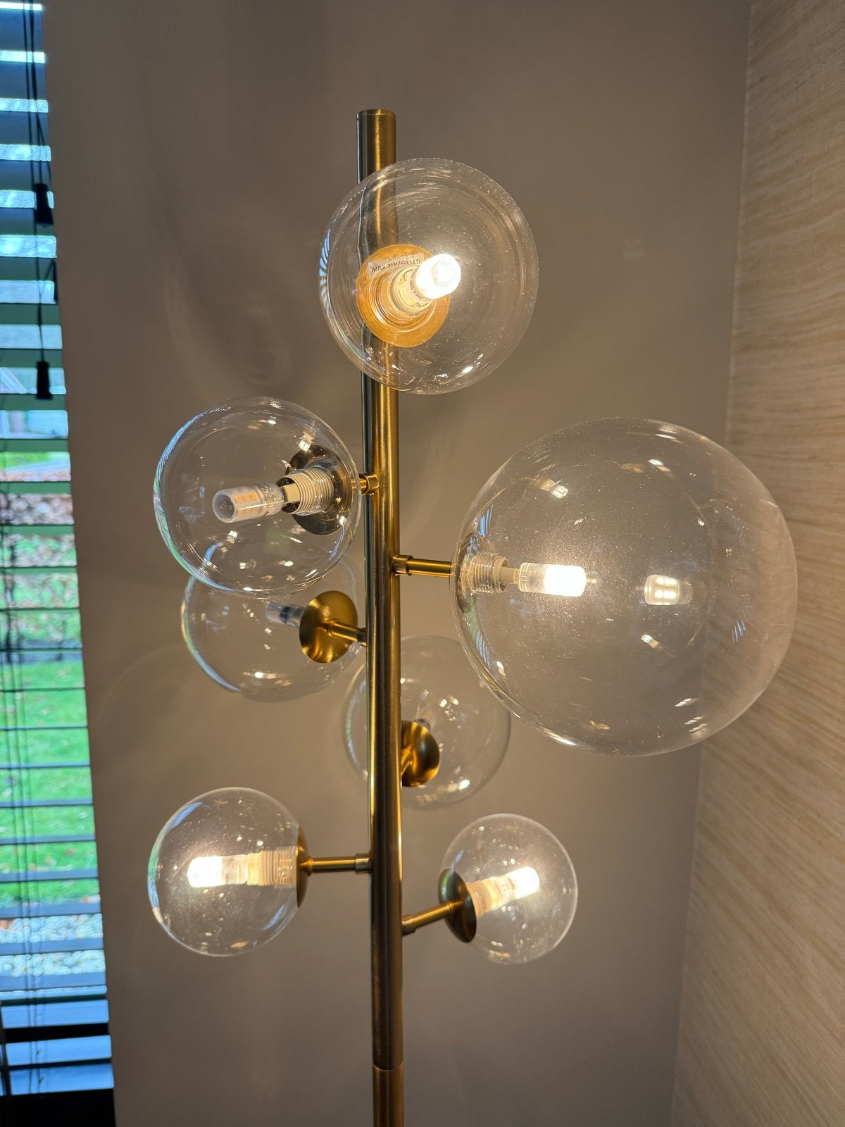 Moderne gouden vloerlamp met glazen bollen, Ophalen, 150 tot 200 cm, G9, Glas