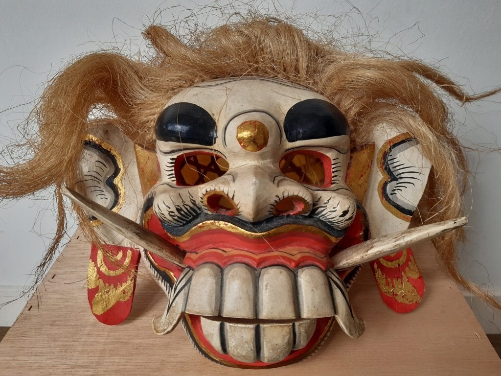 Groot Indonesië Houten Masker, Antiek en Kunst, Ophalen, Masker, 20 - 50 cm, Wit