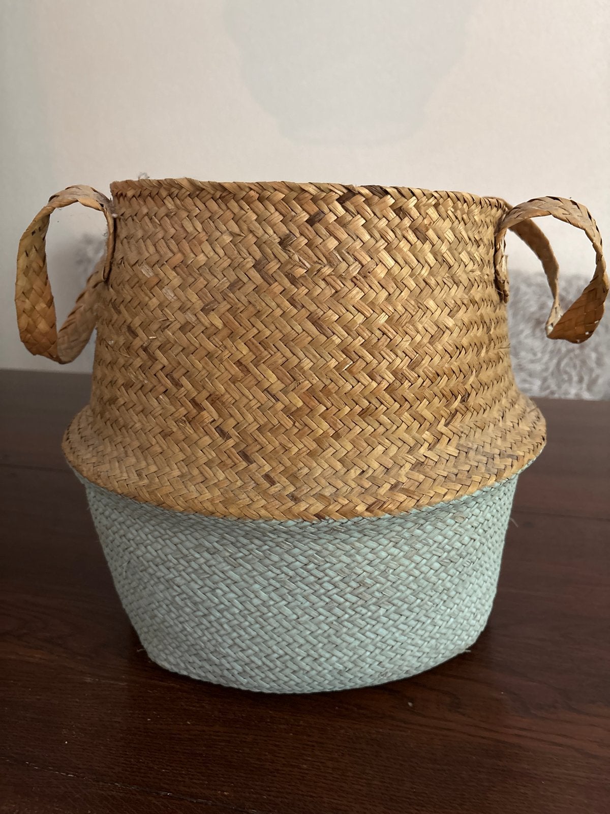 Decoratieve rieten mand met handvatten, Ophalen, Gevlochten, Mand, Rond