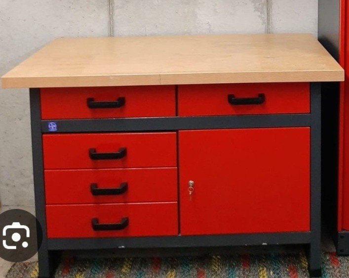 Robuuste werkbank met lades en kast - Rood/Grijs, Ophalen, Gebruikt