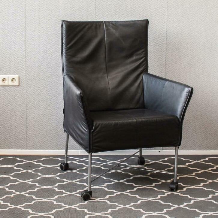 8 Zeer exclusieve Montis Charly fauteuils zwart leer wiel, Niet ingevuld, Niet ingevuld, Leer, Ophalen of Verzenden