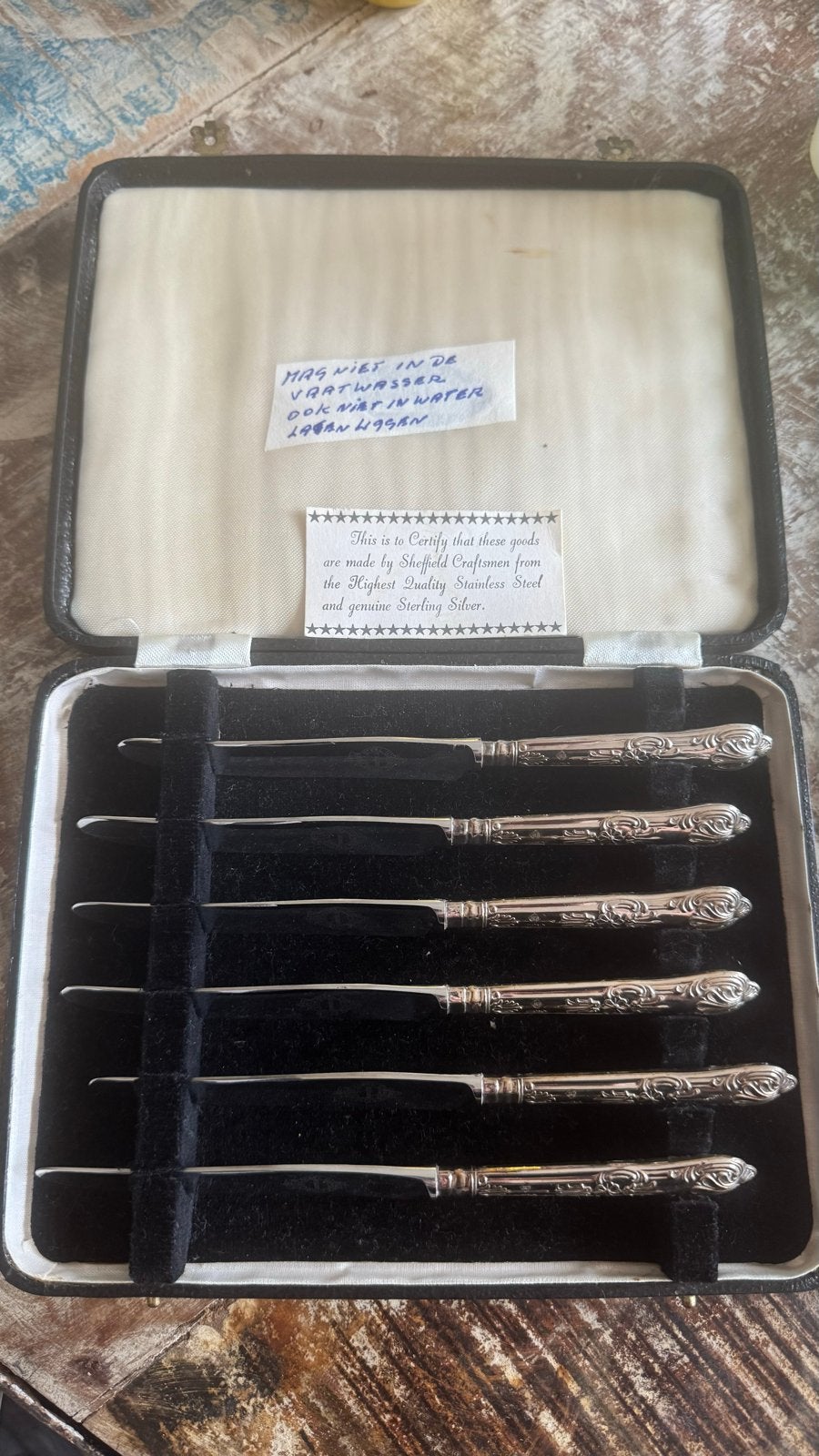 6 Sheffield messen in cassette - Sterling Zilver, Antiek en Kunst, Verzenden