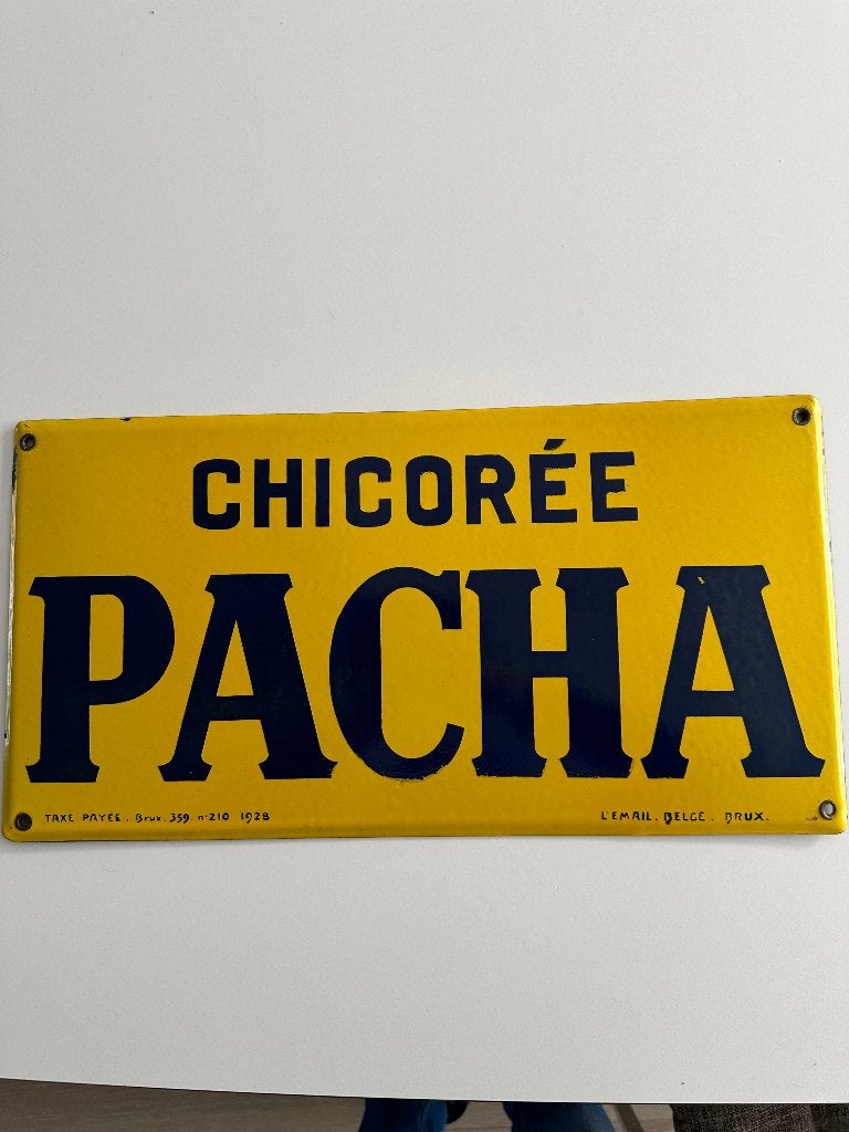 REKLAME BORD emaille Chicorei 1928, Ophalen of Verzenden, Gebruikt, Reclamebord