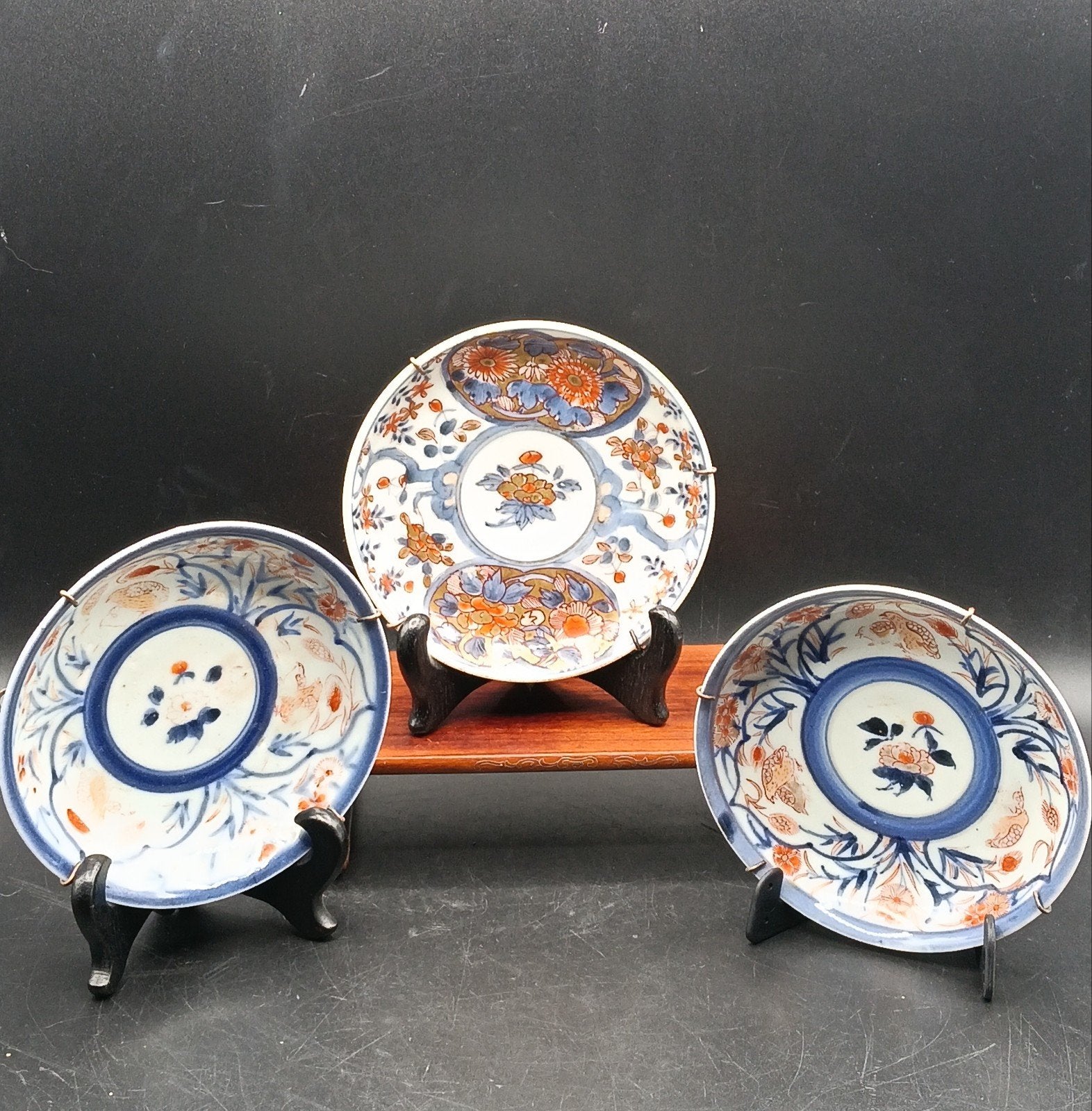 3 Antiek Japanse Imari Arita Edo Schoteltjes Kwartels ±12cm, Ophalen of Verzenden