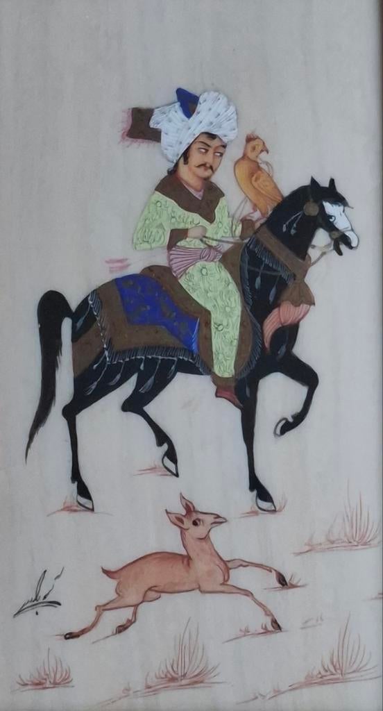 Olieverf miniatuur. Azië.  Ca 1920. 21/27 cm., Antiek en Kunst, Kunst | Schilderijen | Klassiek, Ophalen