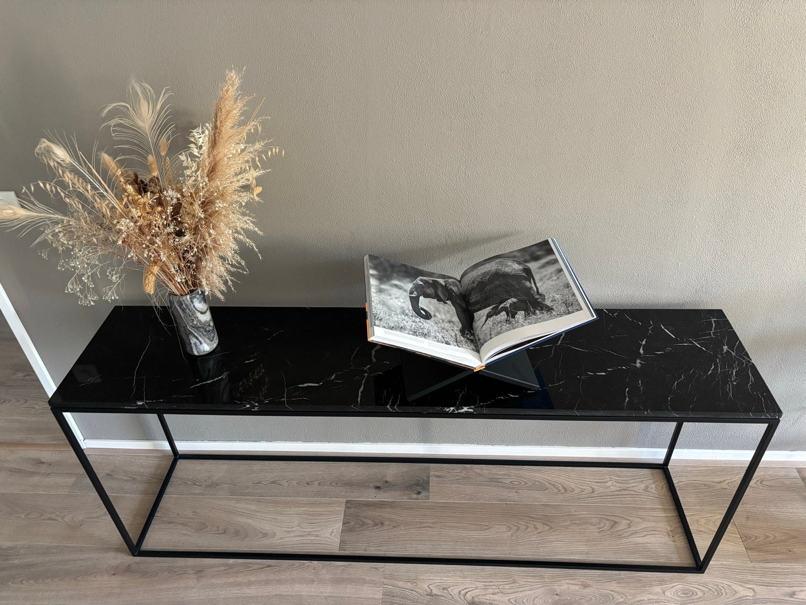 Luxe sidetafel met echt marmeren blad – 180 x 40 cm, Huis en Inrichting, Minder dan 50 cm, Tot twee personen, Ophalen of Verzenden